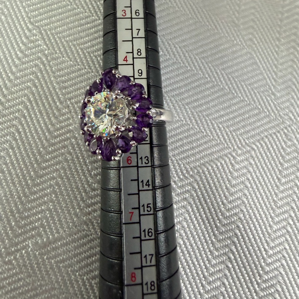 Elegant Purple amethyst and strontium titanate Silver Women's Ring